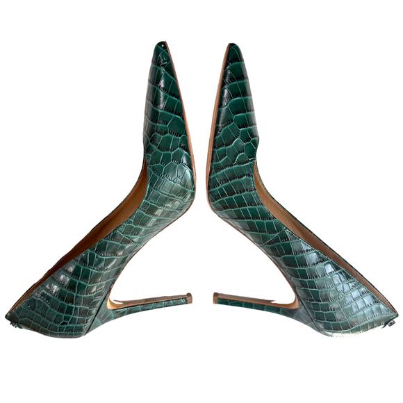 Sam Edelman Green Stiletto Pumps Sz 8.5 Crocodile Business Glam Sexy Party Shoes - Picture 2 of 13